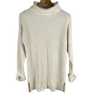 Vintage 90’s Express Tricot‎ Cream Rib Knit Chenille Cowlneck Sweater Size Small